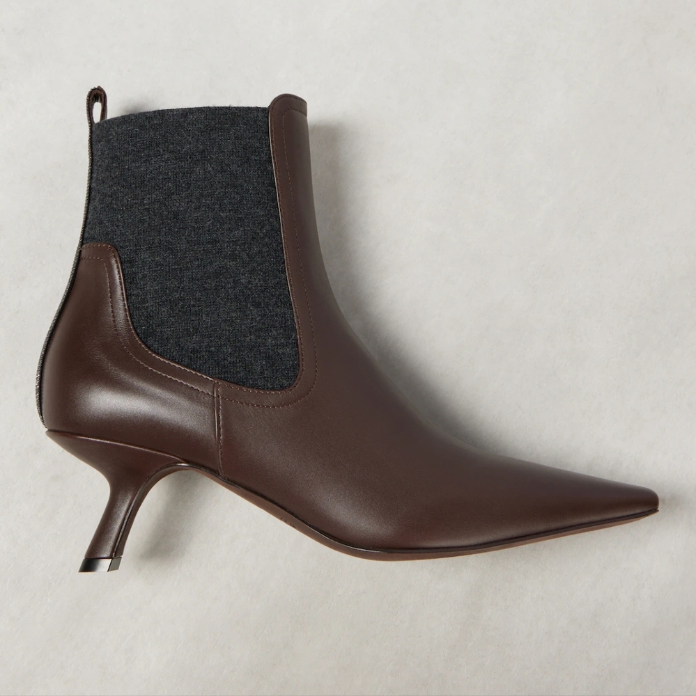 NEW Brunello Cucinelli Leather Monili Comma-Heel Ankle Boots Size 39.5 - Picture 6 of 16